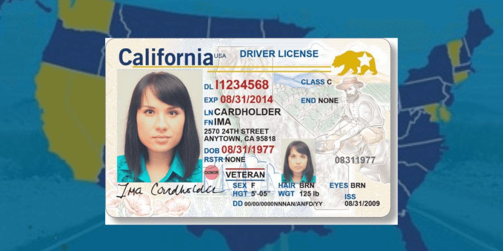 Licencia de conducir de California y mapa de EE. UU. - Licencia para indocumentados