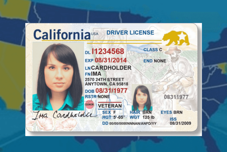 Licencia de conducir de California y mapa de EE. UU. - Licencia para indocumentados