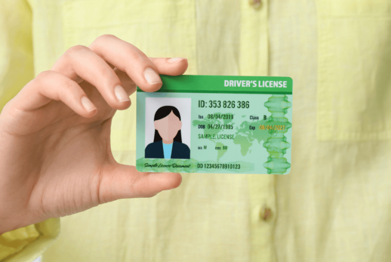 Woman with driver license close up